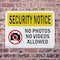 Signmission No Photos Or Video Allowed OSHA Security Notice Sign, Plastic, 10in W x 7in L, 2PK OS-2PACK-SN-P-710-L-11617 - alternate 7